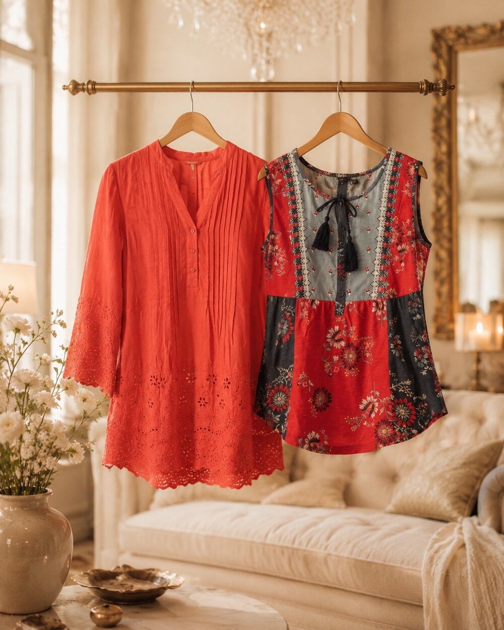 Style & Co NWT Bundle 2 Tops PM Cotton Boho Eyelet & Peasant Sleeveless Blouse